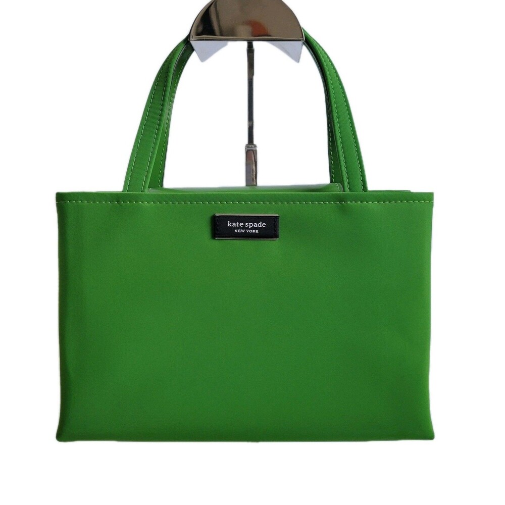 Kate Spade Sam Icon Small Tote Emerald Green Nylon Bag Leather Accents